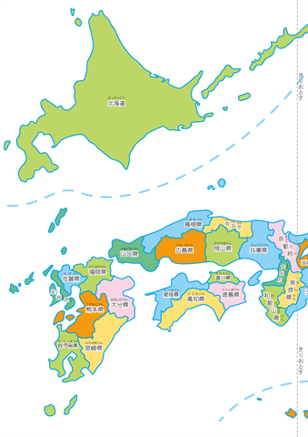 日本地図（都道府県）・Ａ３サイズの左側半分