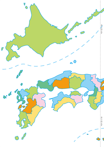 日本地図（県名なし・都道府県色分け）・Ａ３左側